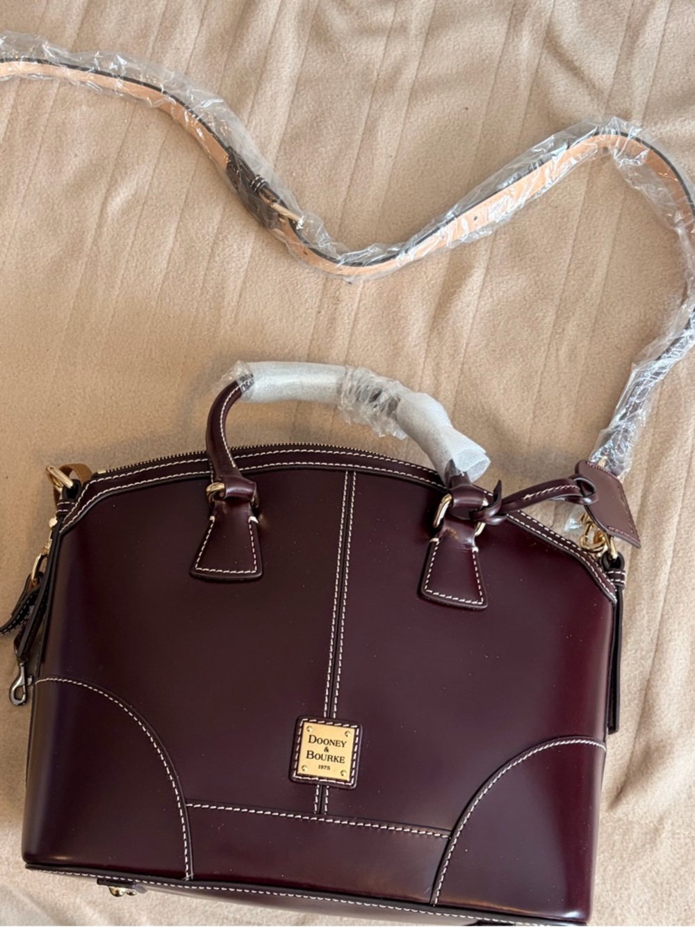 Dooney & Bourke Wine Leather Satchel with Gold Hardware